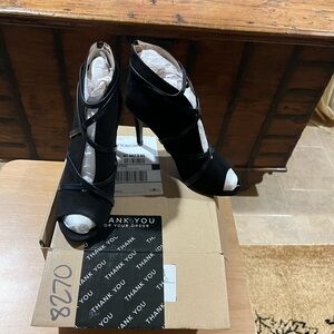 New Samara Black Boot Open Toe Heels